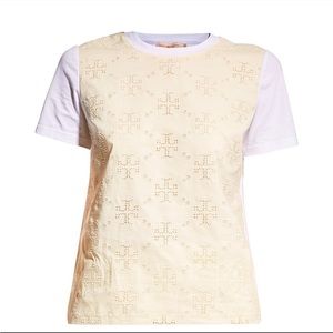 Tory Burch- Logo Eyelet Shirt, “New Ivory”, XL
